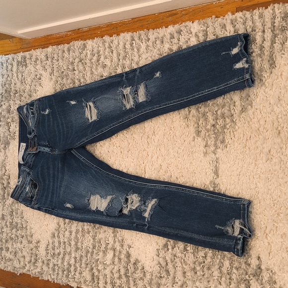 High Rise Blue Distressed Jeans - Picture 1 of 8